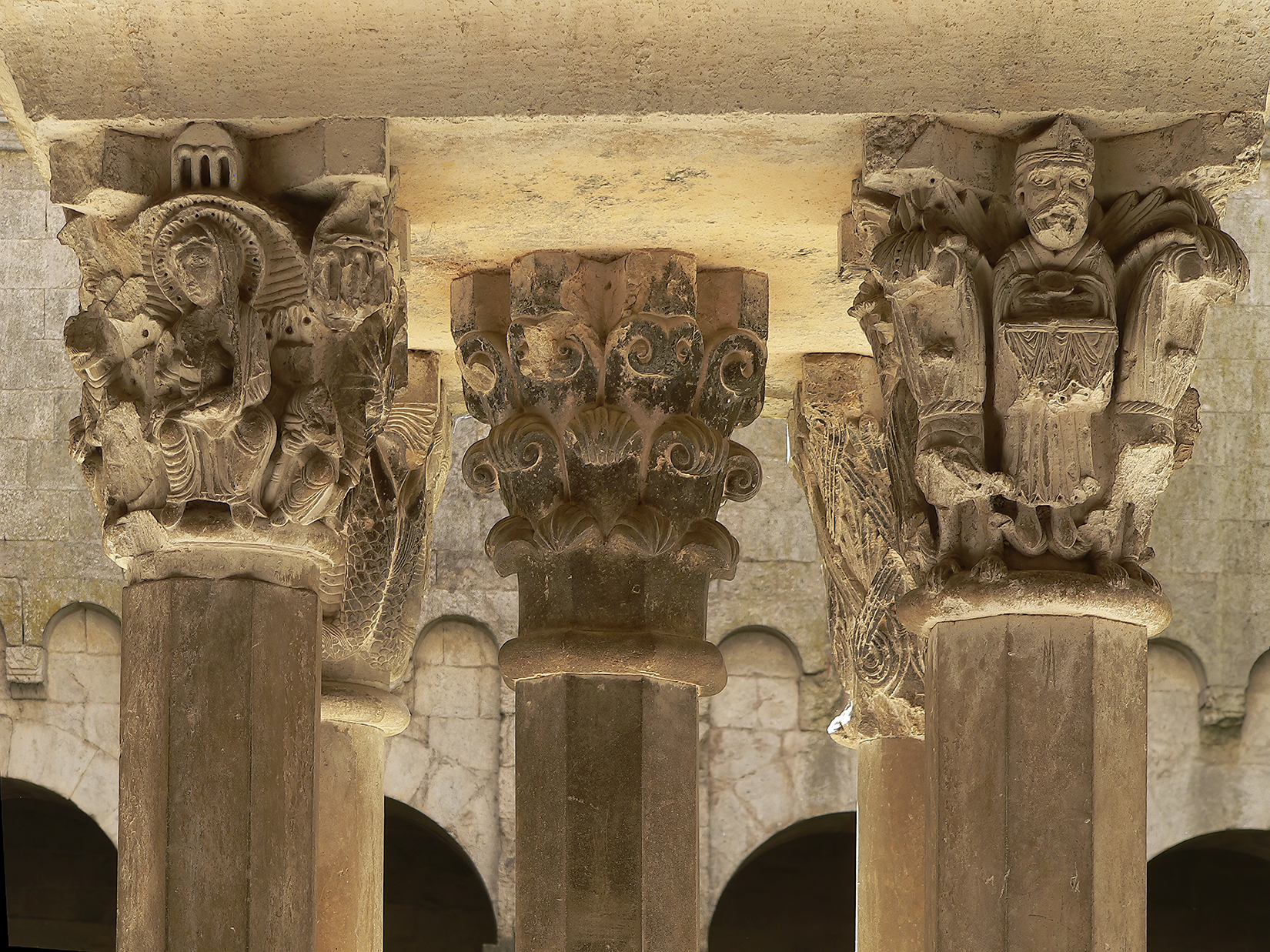 Romanesque Capitals. Sant Pere de Galligants Monastery. Girona. Spain.
